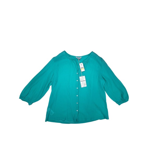 Tommy Bahama Tops - Tommy Bahama Lana Bay Gauze Top Turquoise 3/4 Sleeve Blouse M